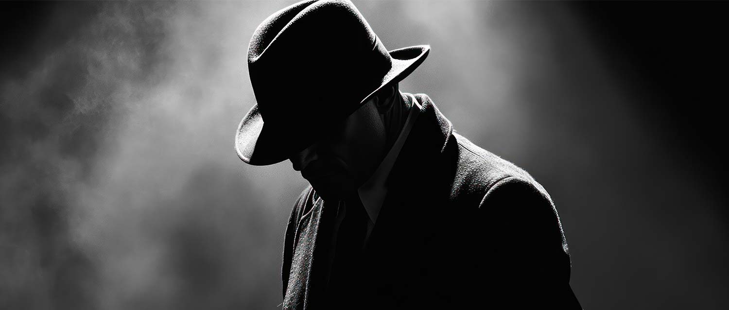 Die geheimnisvolle Silhouette eines Mannes mit einem Fedora-Hut