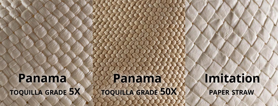 Nahaufnahme verschiedener Flechtqualitäten von Panama